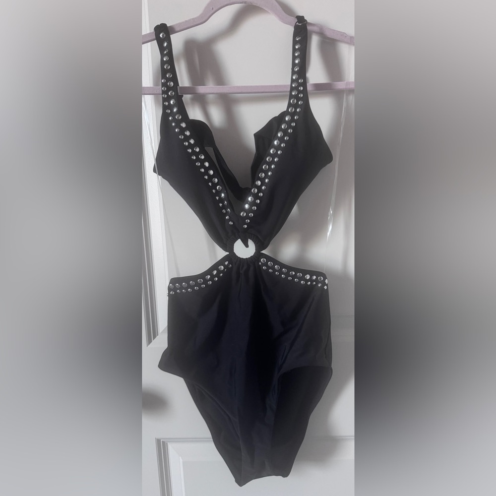 NWT Black Halter Swimsuit with Silver Studs Size Small